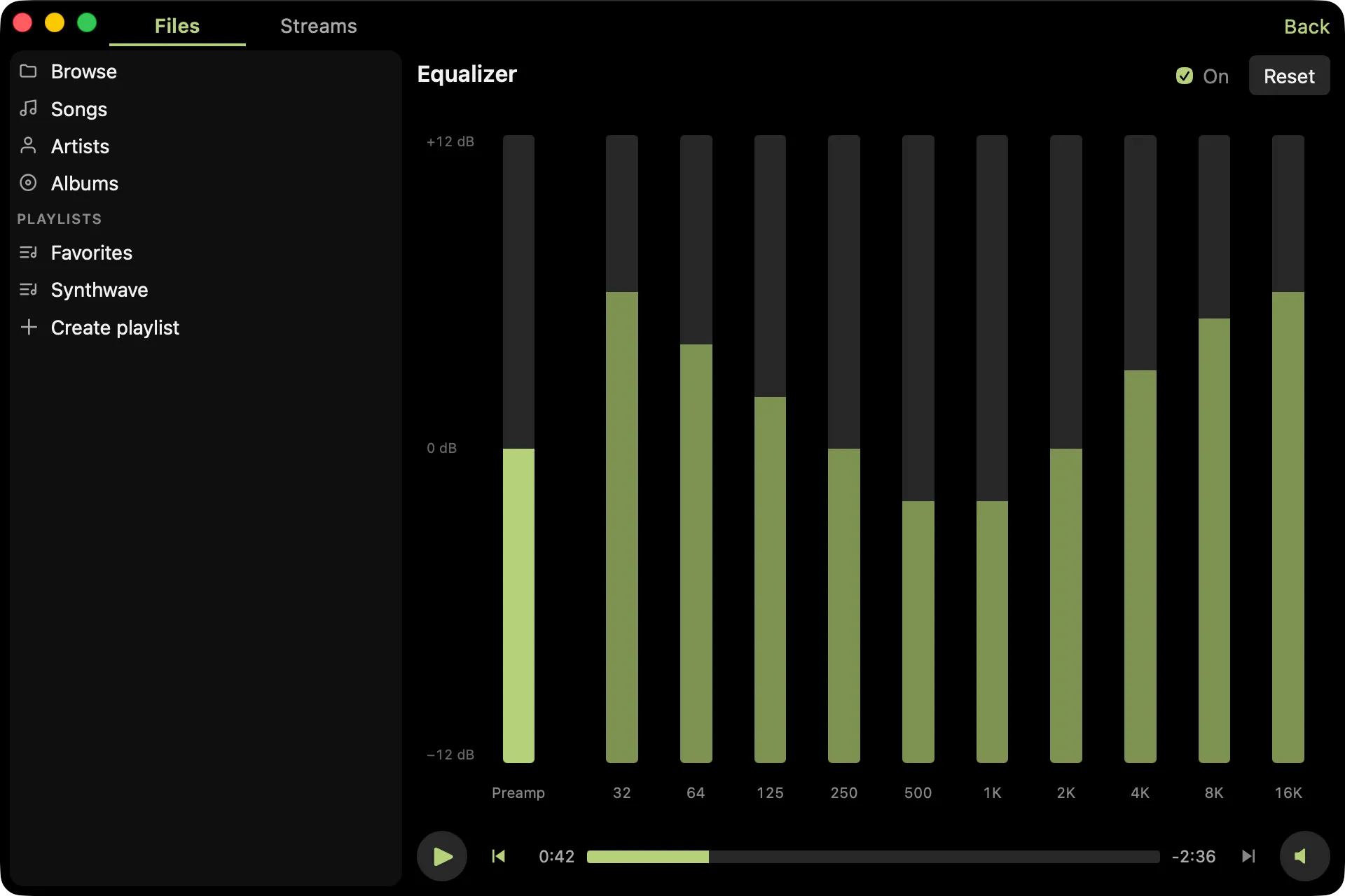 Equalizer panel