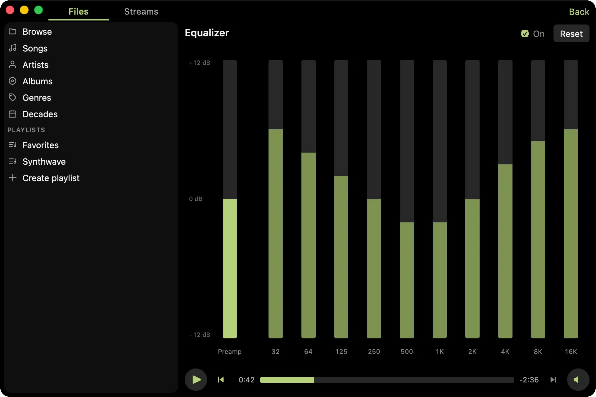 Equalizer panel